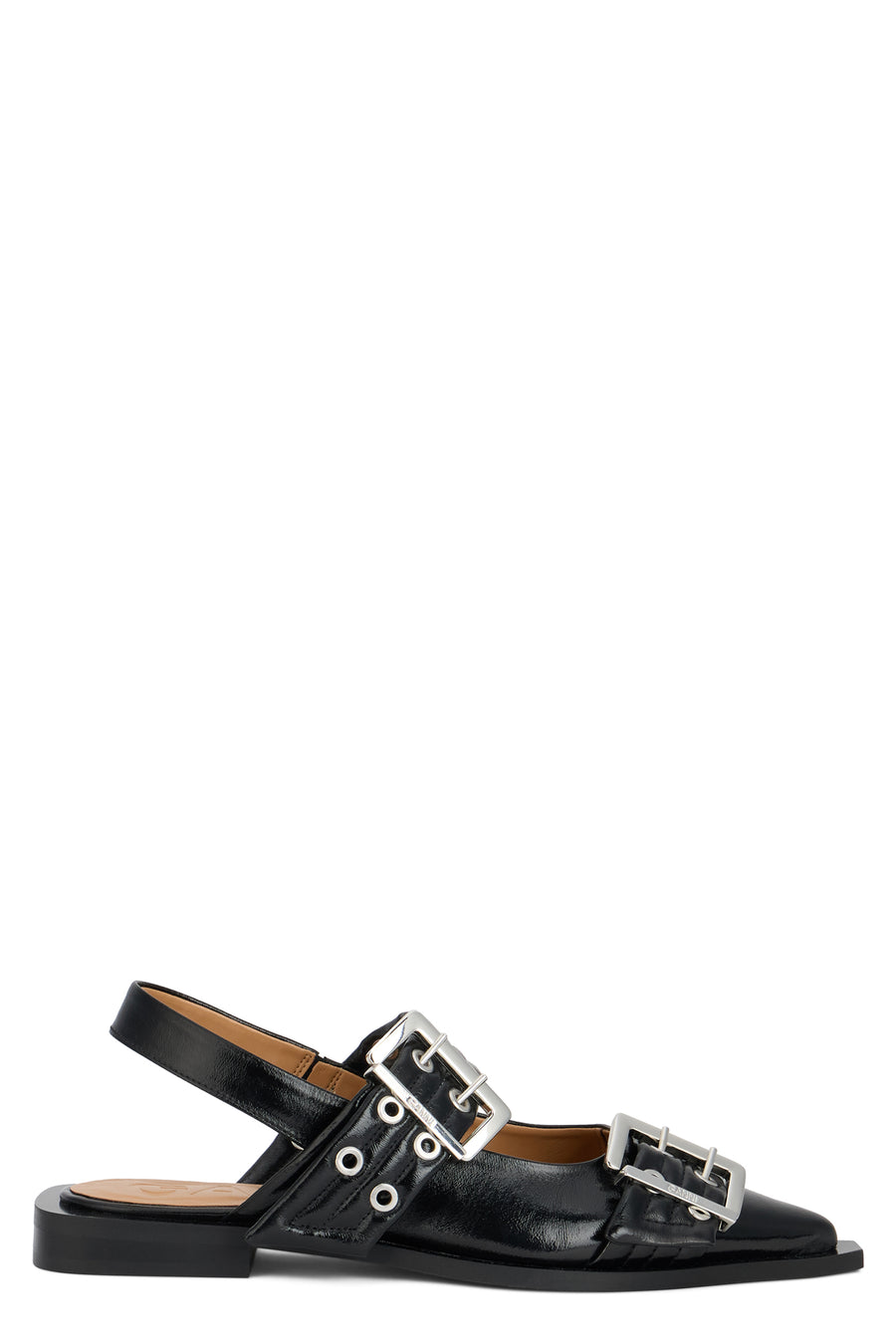 Ballet Flats With Buckle Black Polyester Ballerina Shoes