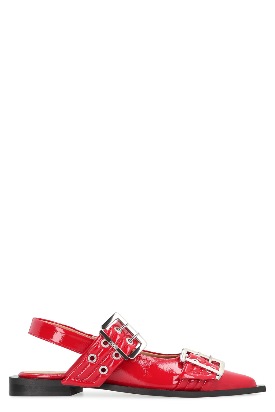 Feminine Buckle Faux Leather Slingback Pumps Red Polyurethane Ballerina Shoes