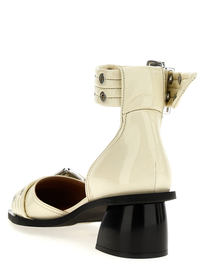 Buckle Open Cut Pumps White Polyurethane