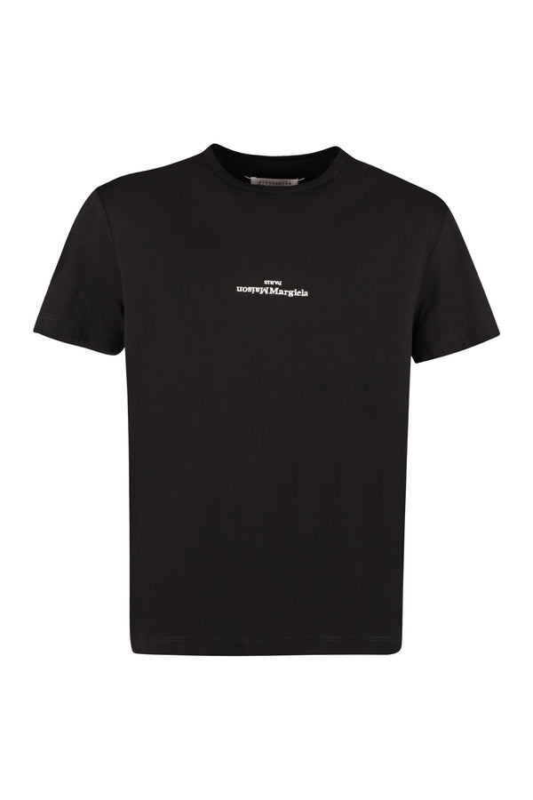 Cotton T-Shirt Black-White Embroidery Black/white T-shirts