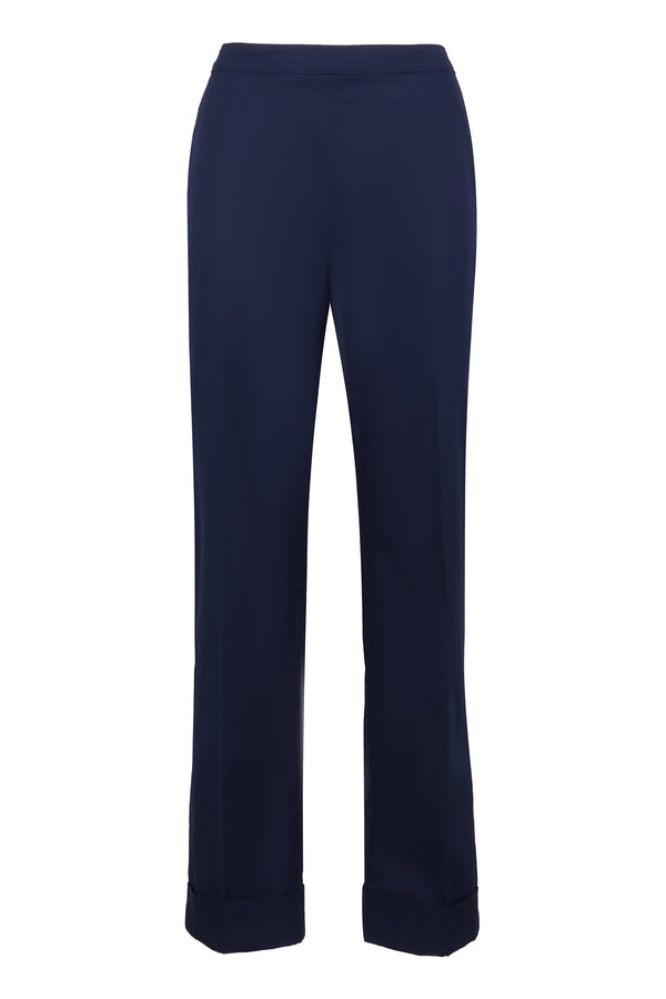 High-Rise Cotton Trousers Blue Straight