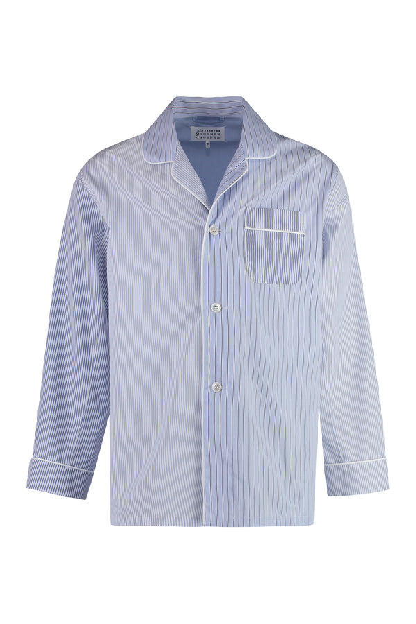 Striped Cotton Pajama Shirt Light Blue