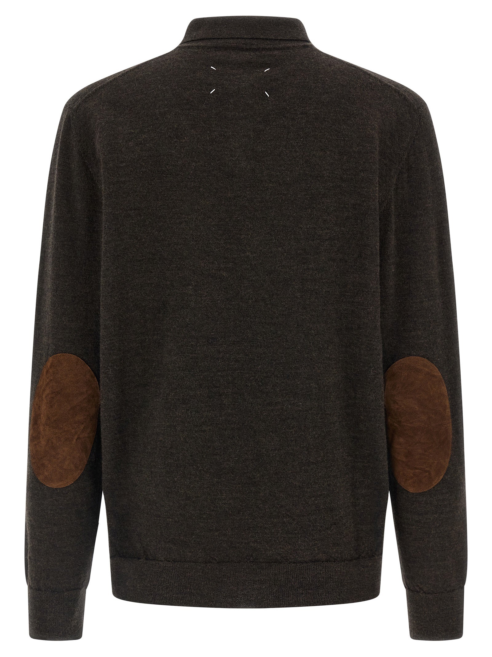 Suede patch polo shirt Brown Wool