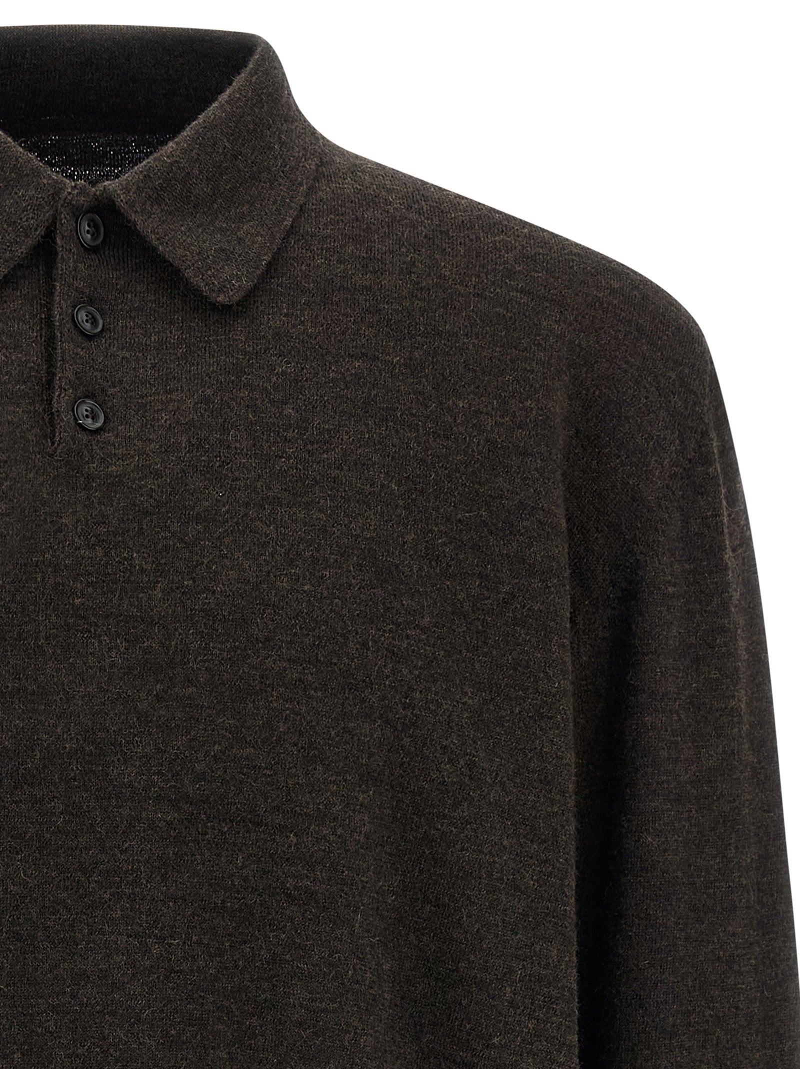 Suede patch polo shirt Brown Wool