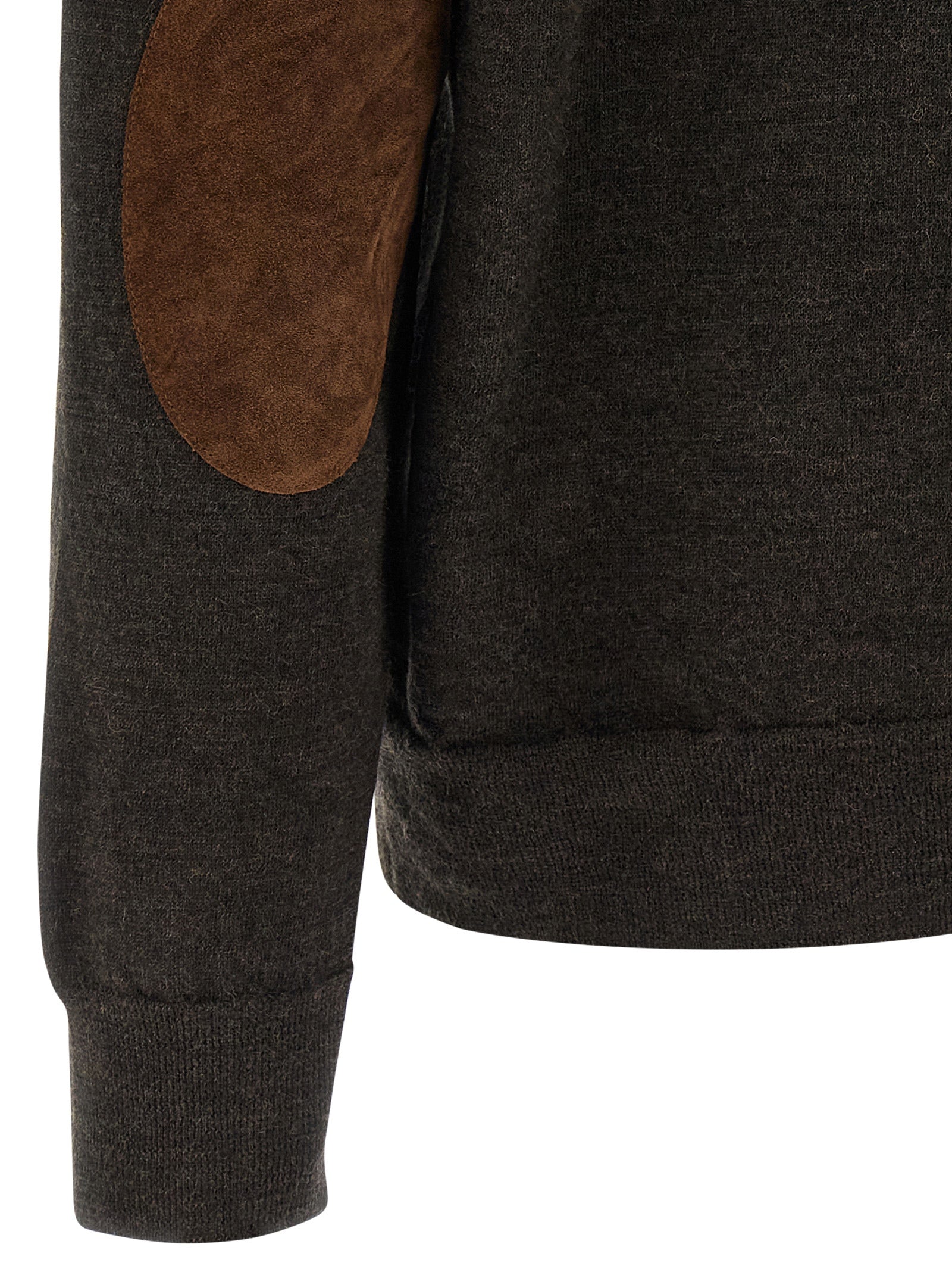 Suede patch polo shirt Brown Wool