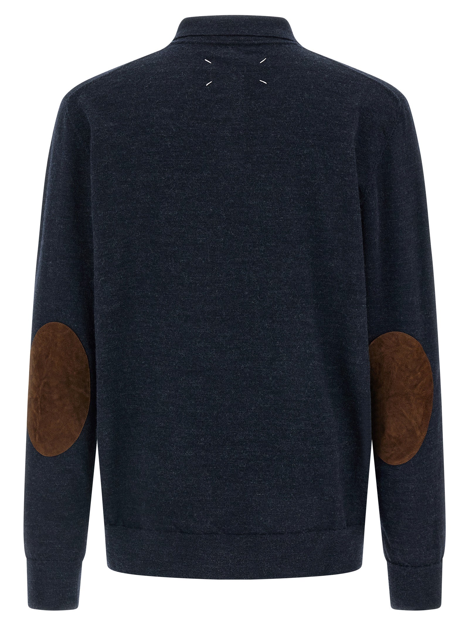 Suede patch polo shirt Blue Wool