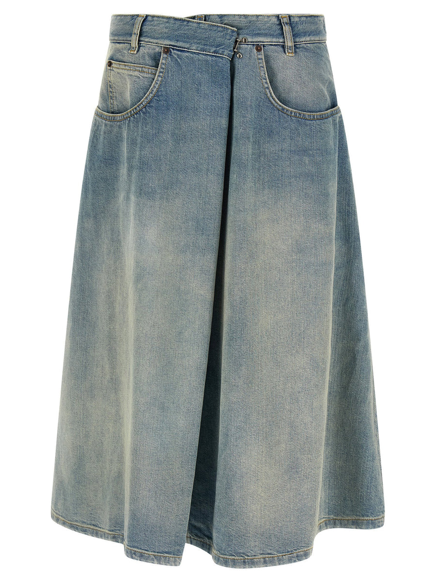 Maison Margiela Asymmetrical Denim Wrap Skirt — Blue