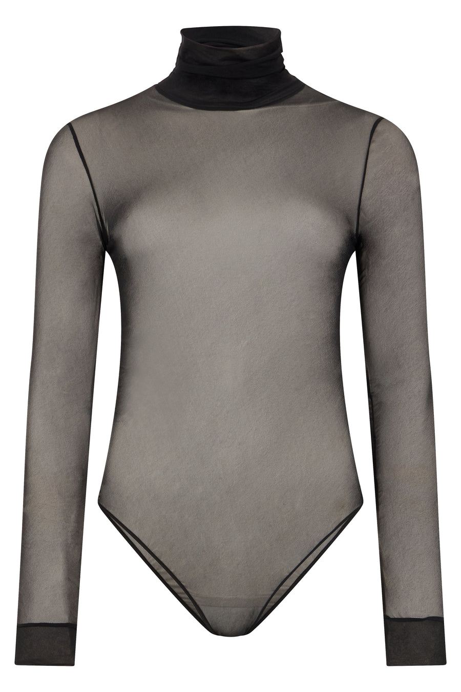 Long-Sleeve Sheer Bodysuit Black Polyester Bodies