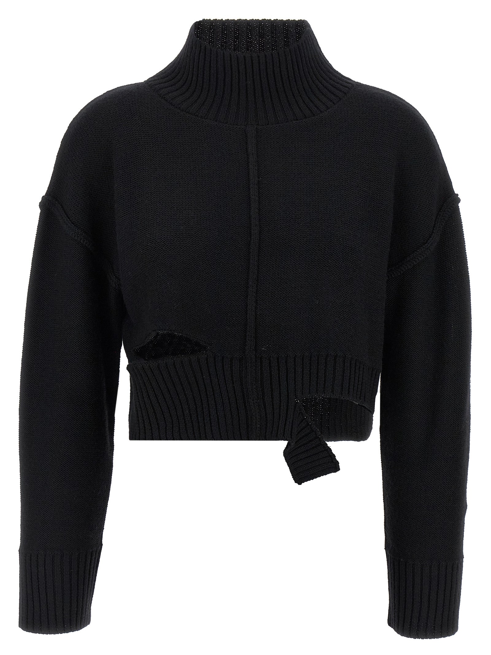 Distressed sweater Black Virgin Wool Acrylic Sweater, Cardigans