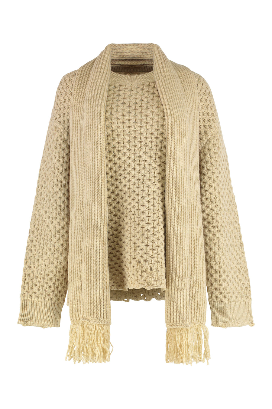 Crew-Neck Wool-Blend Sweater Beige Melange Virgin Wool Sweatshirts