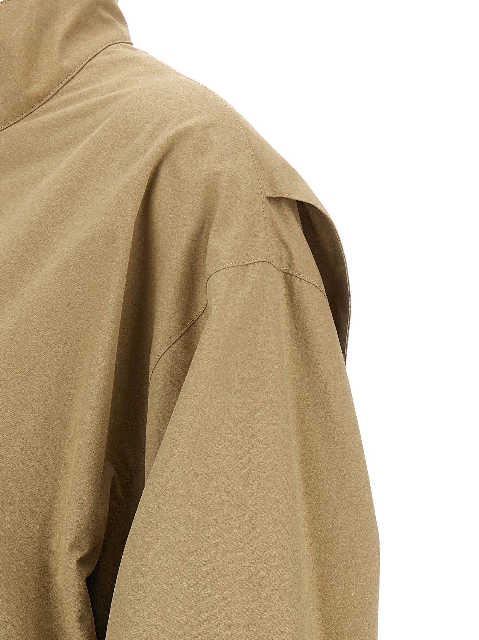 White Stitch Line Jacket Beige Cotton Polyamide Down Jacket, Parka, Casual