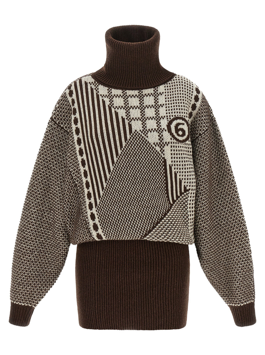 Mm6 Maison Margiela Numeric Logo Jacquard Dress — Brown