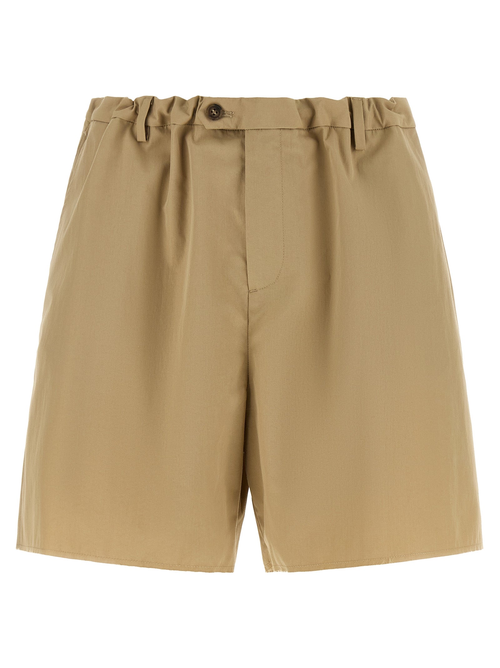 White Stitch Line Shorts Beige Cotton Polyamide Bermuda