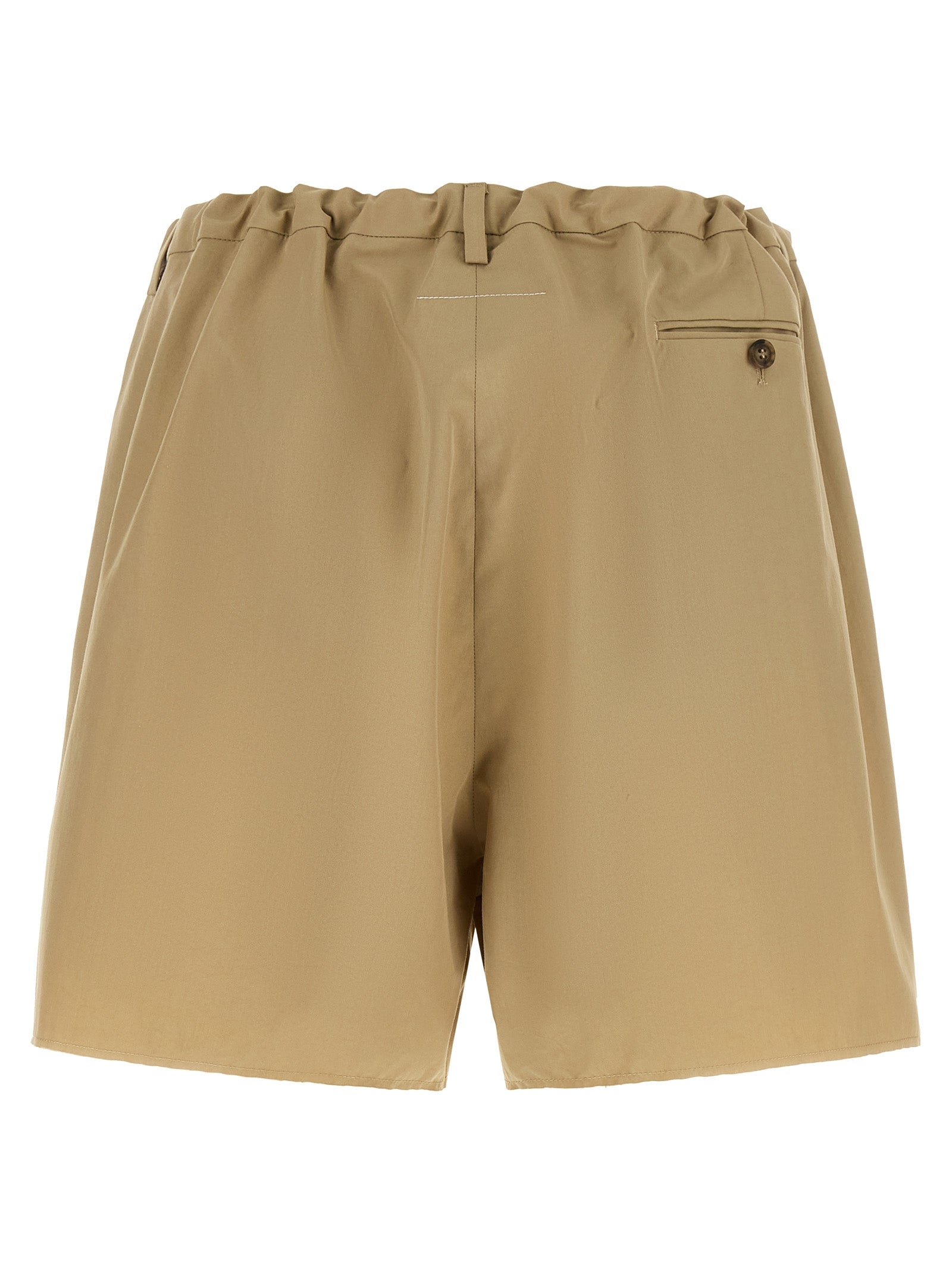 White Stitch Line Shorts Beige Cotton Polyamide Bermuda