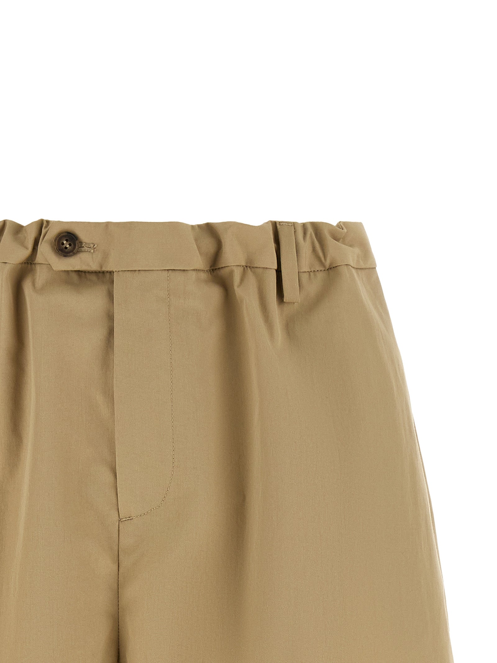 White Stitch Line Shorts Beige Cotton Polyamide Bermuda