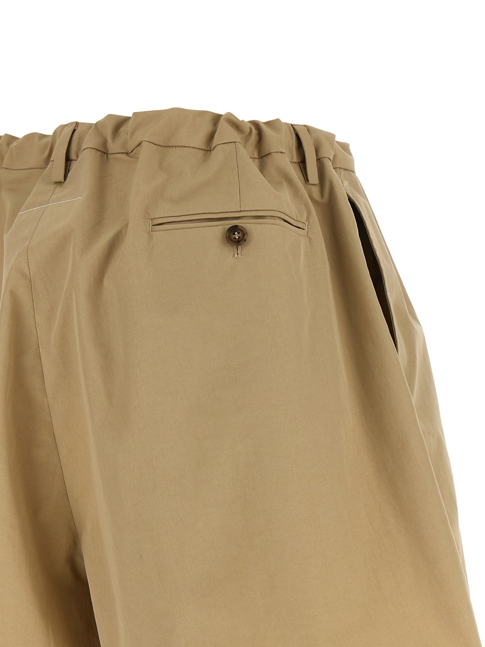 White Stitch Line Shorts Beige Cotton Polyamide Bermuda