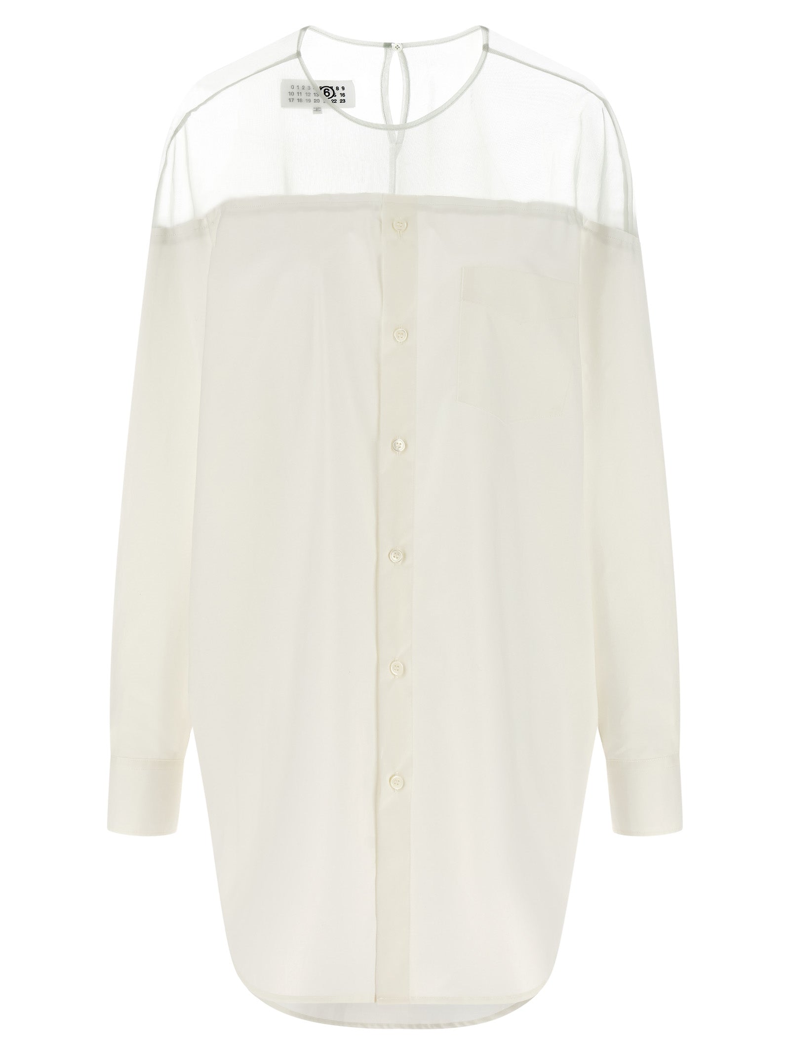 Tulle Insert Shirt White Cotton Shirt, Blouse