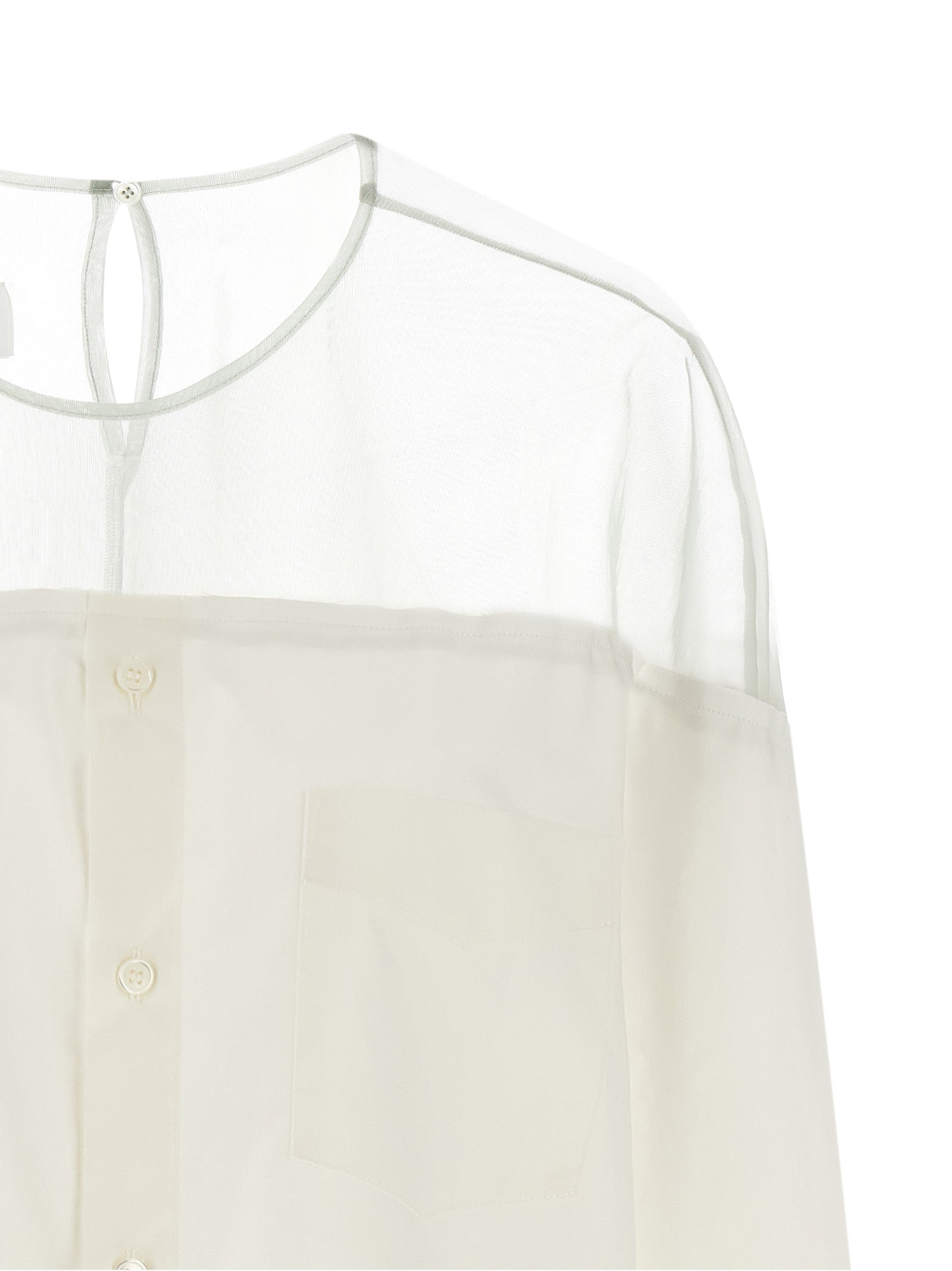 Tulle Insert Shirt White Cotton Shirt, Blouse