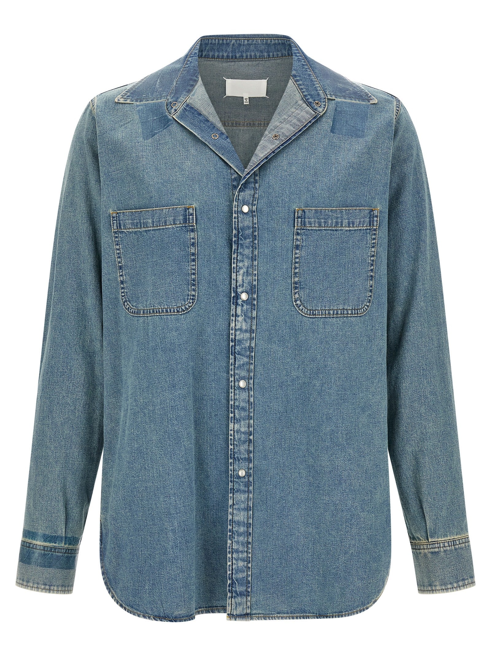 Taped Shirt Blue Cotton Shirt, Blouse