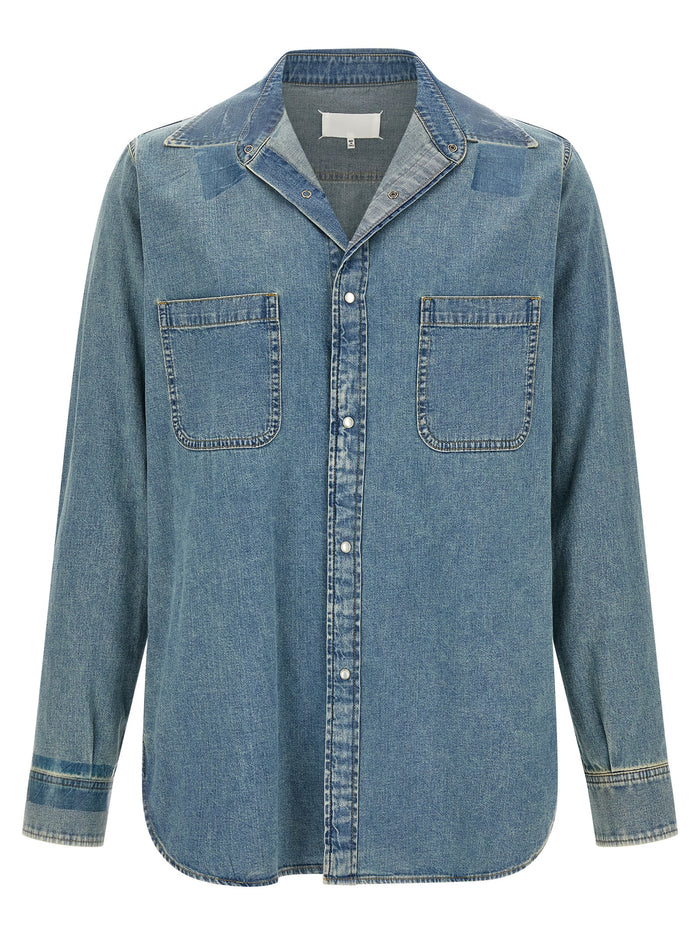 Taped Shirt Blue Cotton Shirt, Blouse