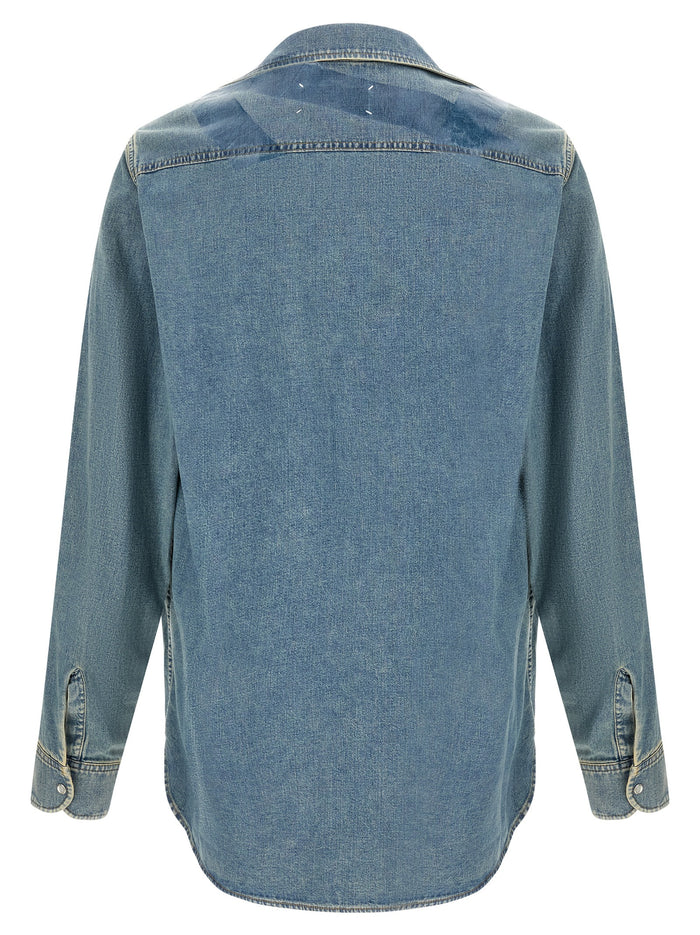 Taped Shirt Blue Cotton Shirt, Blouse