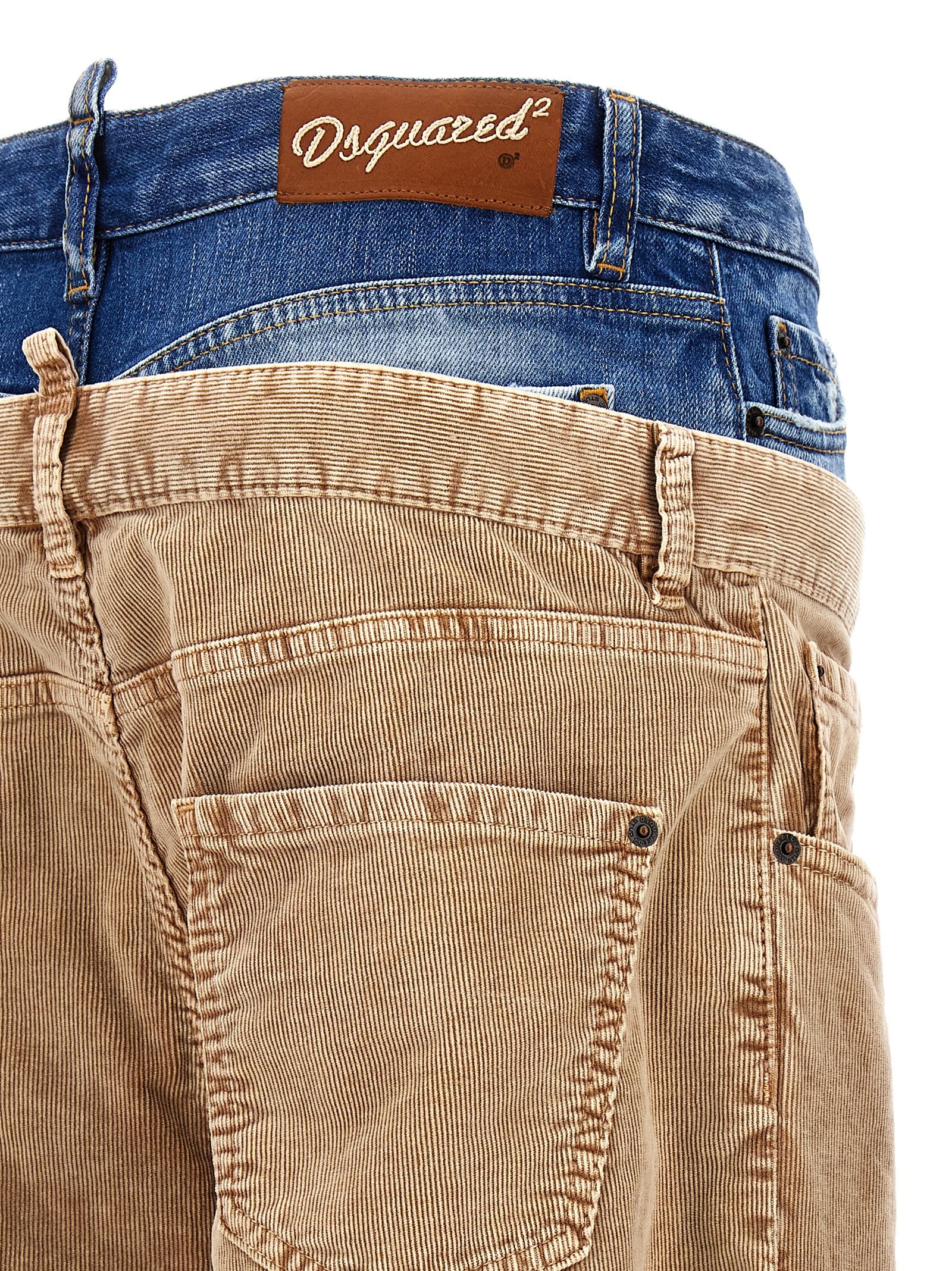 Twin Pack Pants Beige Cotton Elastane