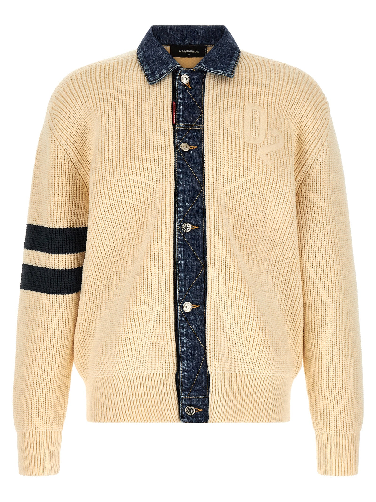 Denim Mix D2 cardigan Beige Cotton Polyamide Sweater, Cardigans