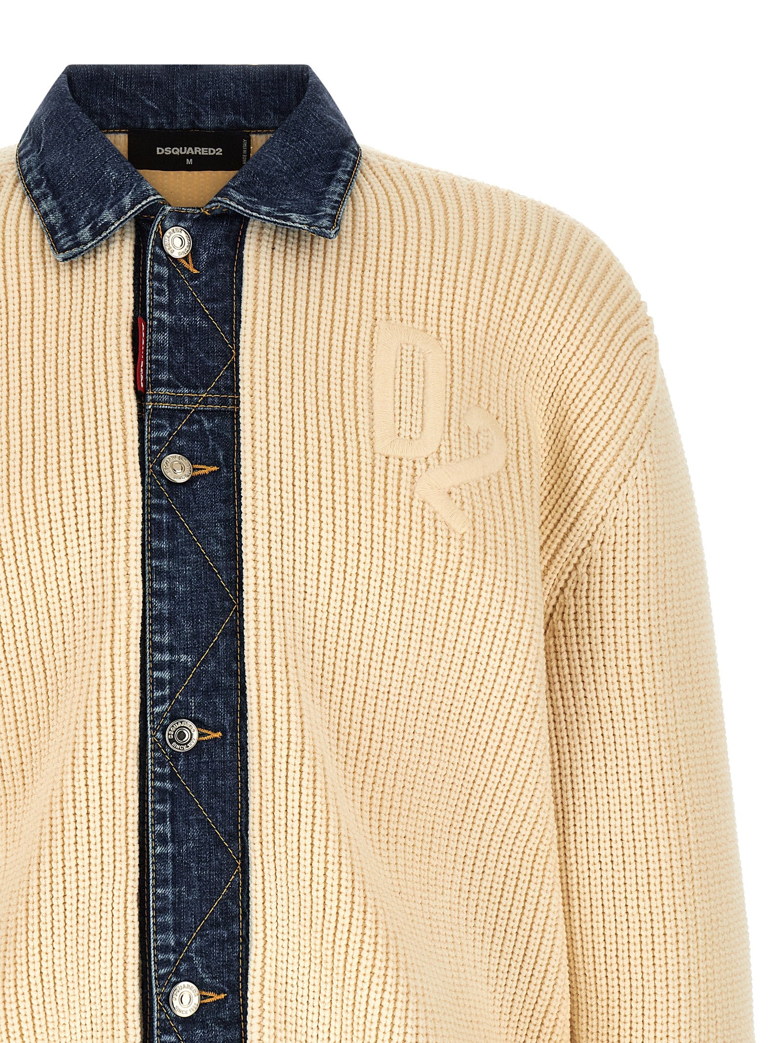 Denim Mix D2 cardigan Beige Cotton Polyamide Sweater, Cardigans