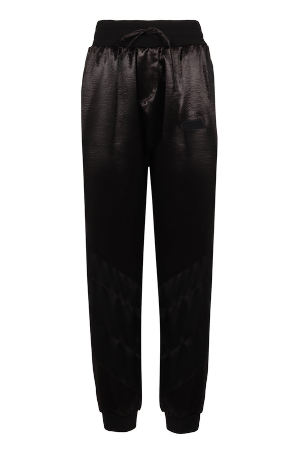 Black Techno Fabric Track Pants Polyester