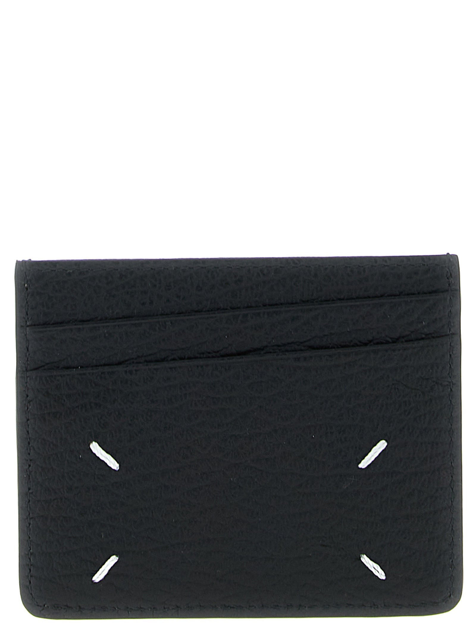 Stitching Card Holder Black Calf Leather (bos Taurus) Wallets, Holders