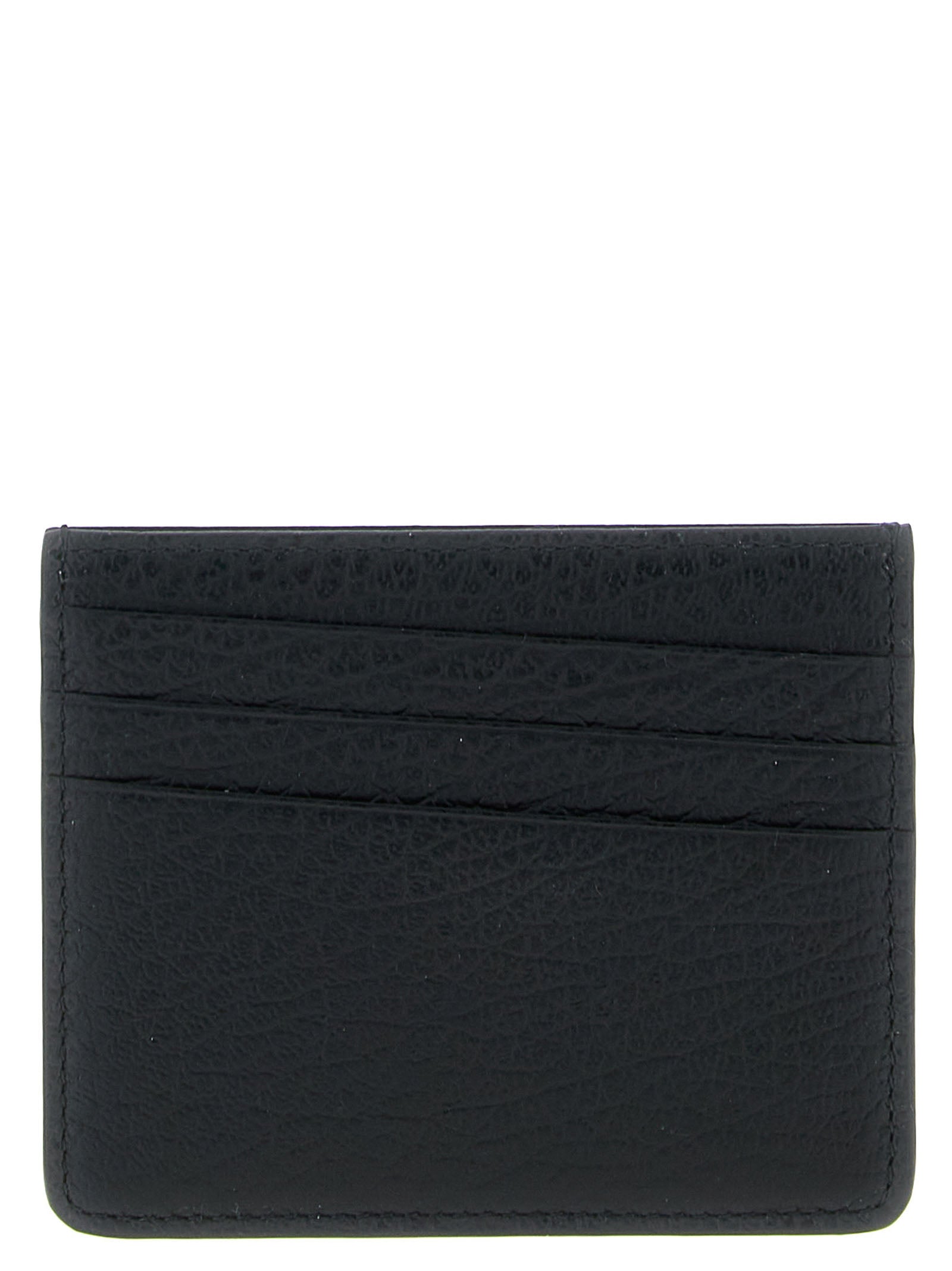 Stitching Card Holder Black Calf Leather (bos Taurus) Wallets, Holders