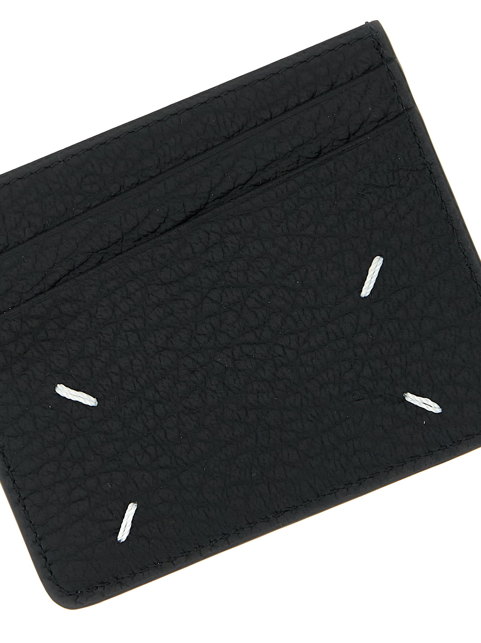 Stitching Card Holder Black Calf Leather (bos Taurus) Wallets, Holders