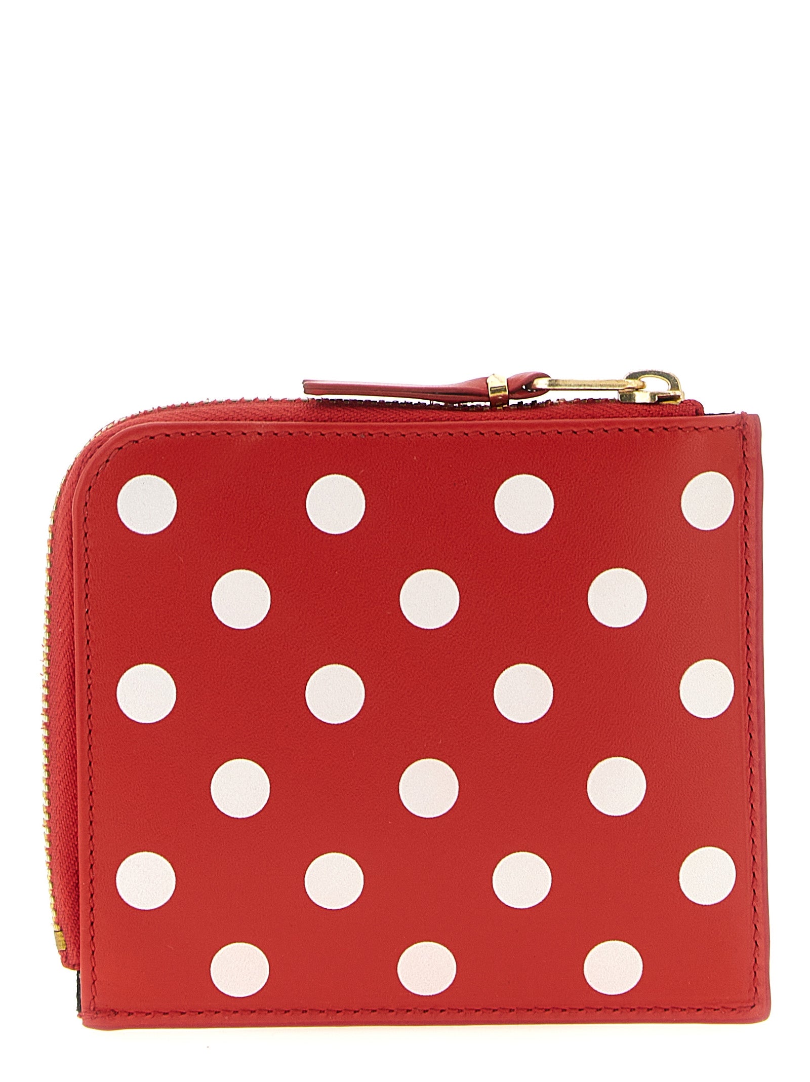 Polka Dots Printed Wallet Red Cow Leather Wallets, Card Holders