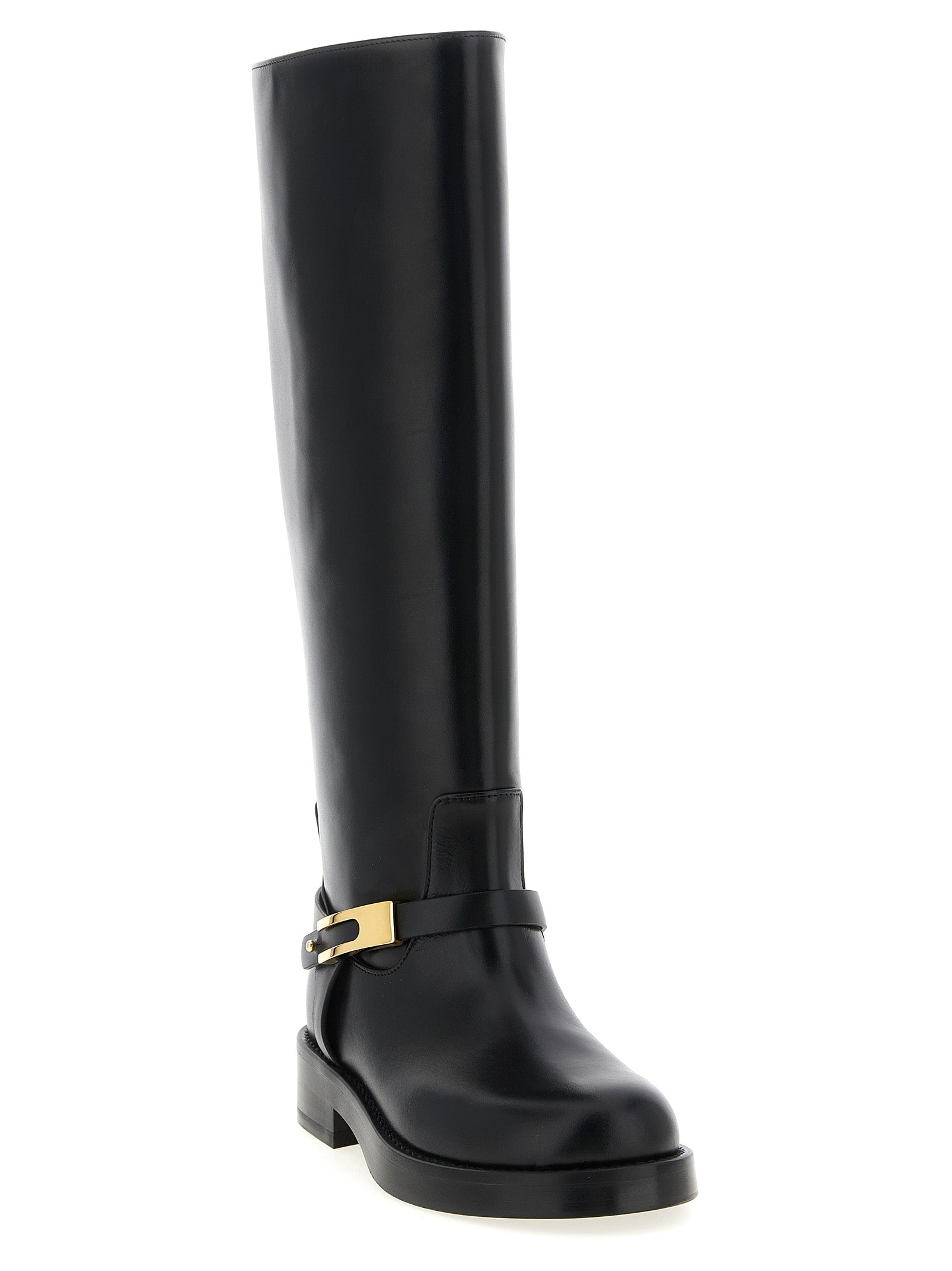 Logo strap boots Black Calfskin Leather (bos Taurus) Boots, Ankle