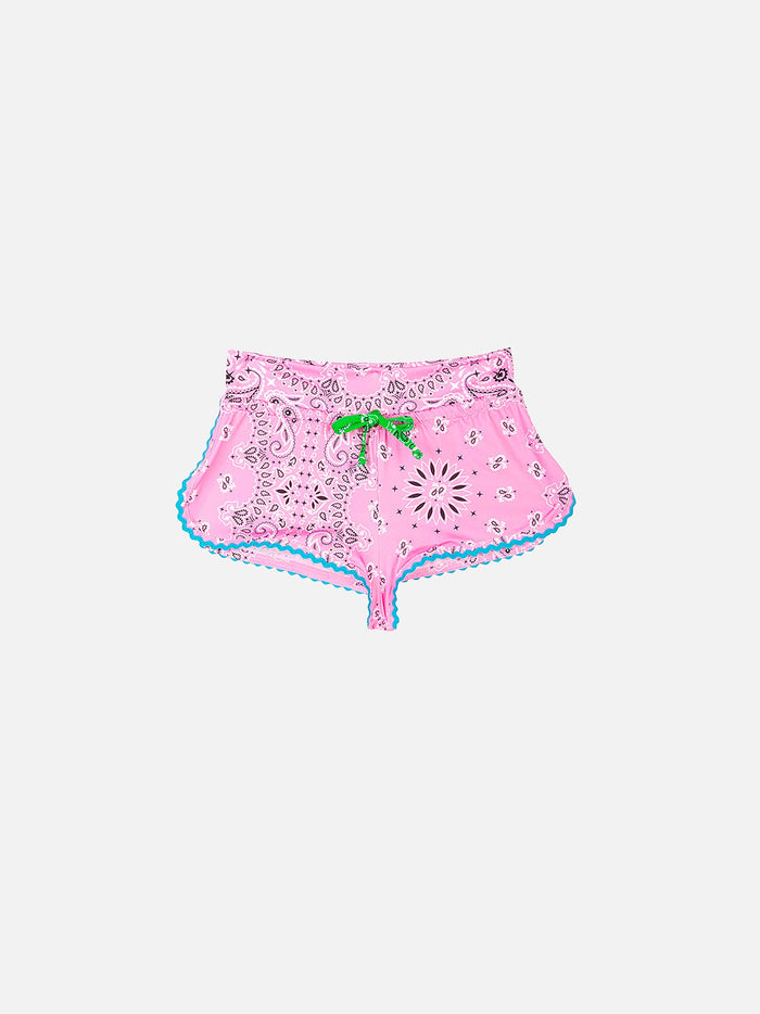 Bandana Print Girl Beach Shorts Pink Pant