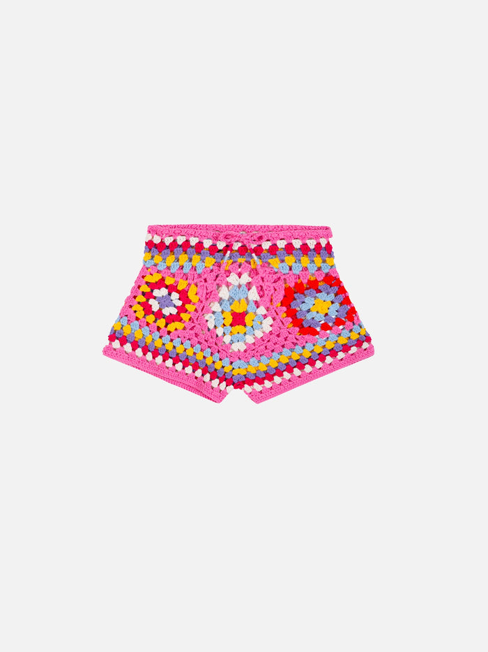 Girl Crochet Shorts Pink Bottom_apparel