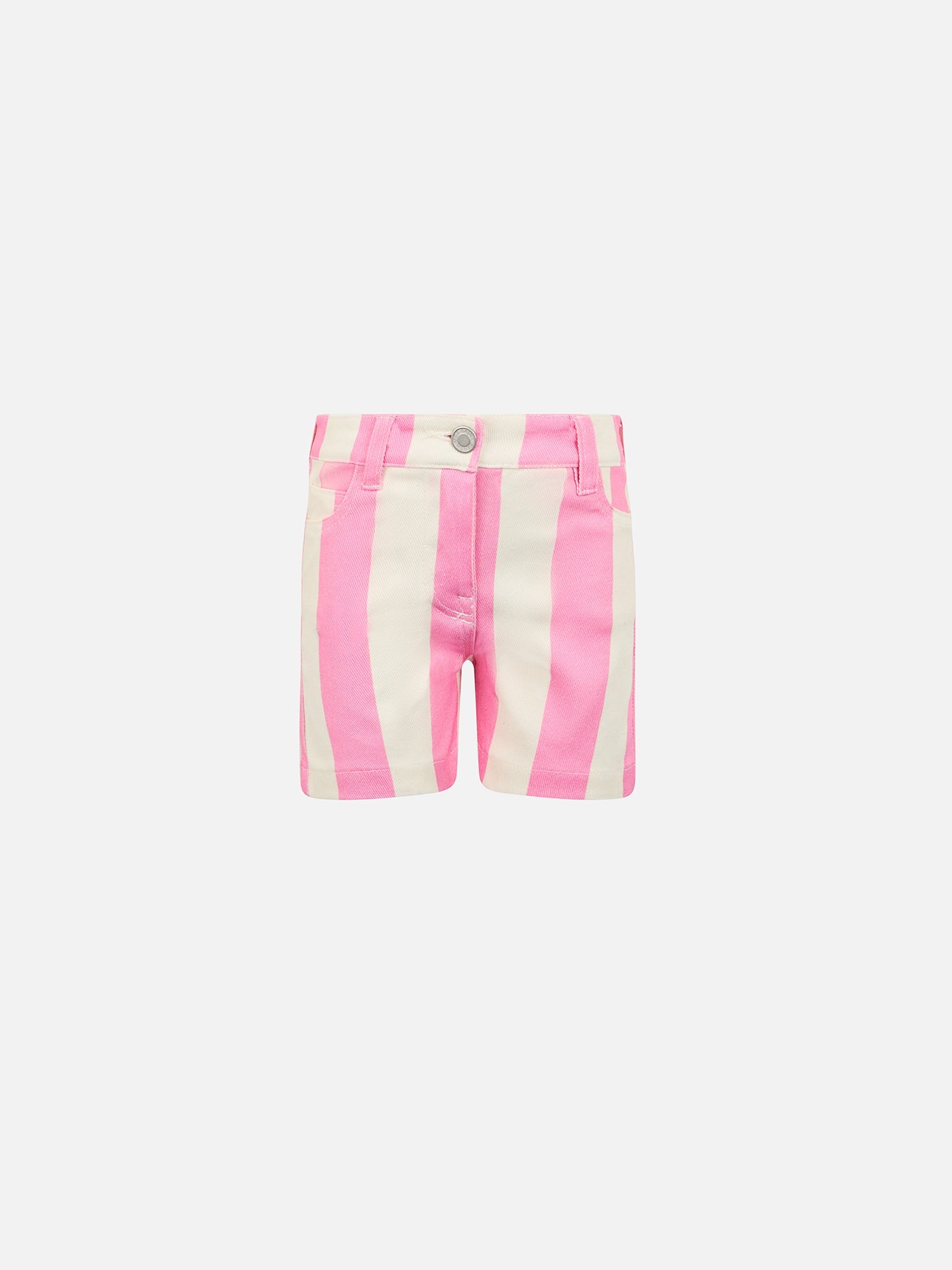Girl Pink Striped Print Denim Bermuda Cancun Short Pant