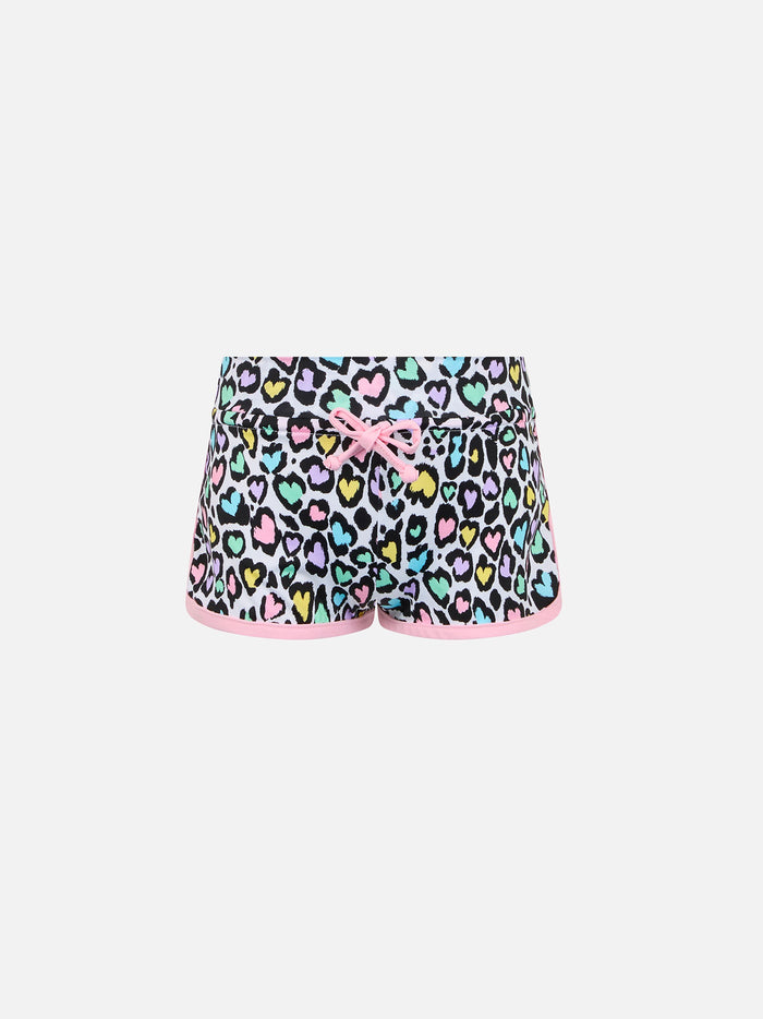 Girl Beach Shorts Coco With Hearted Animalier Print Pant