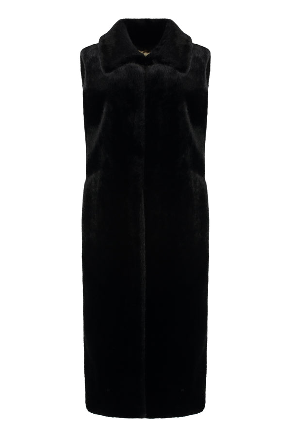 Faux Fur Waistcoat Scarlet Black Polyester & Shearling Coats