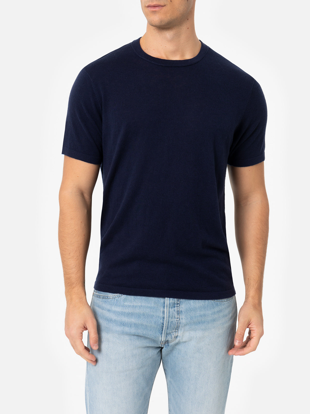 Navy Blue T-Shirt Scott Merino Wool And Cashmere