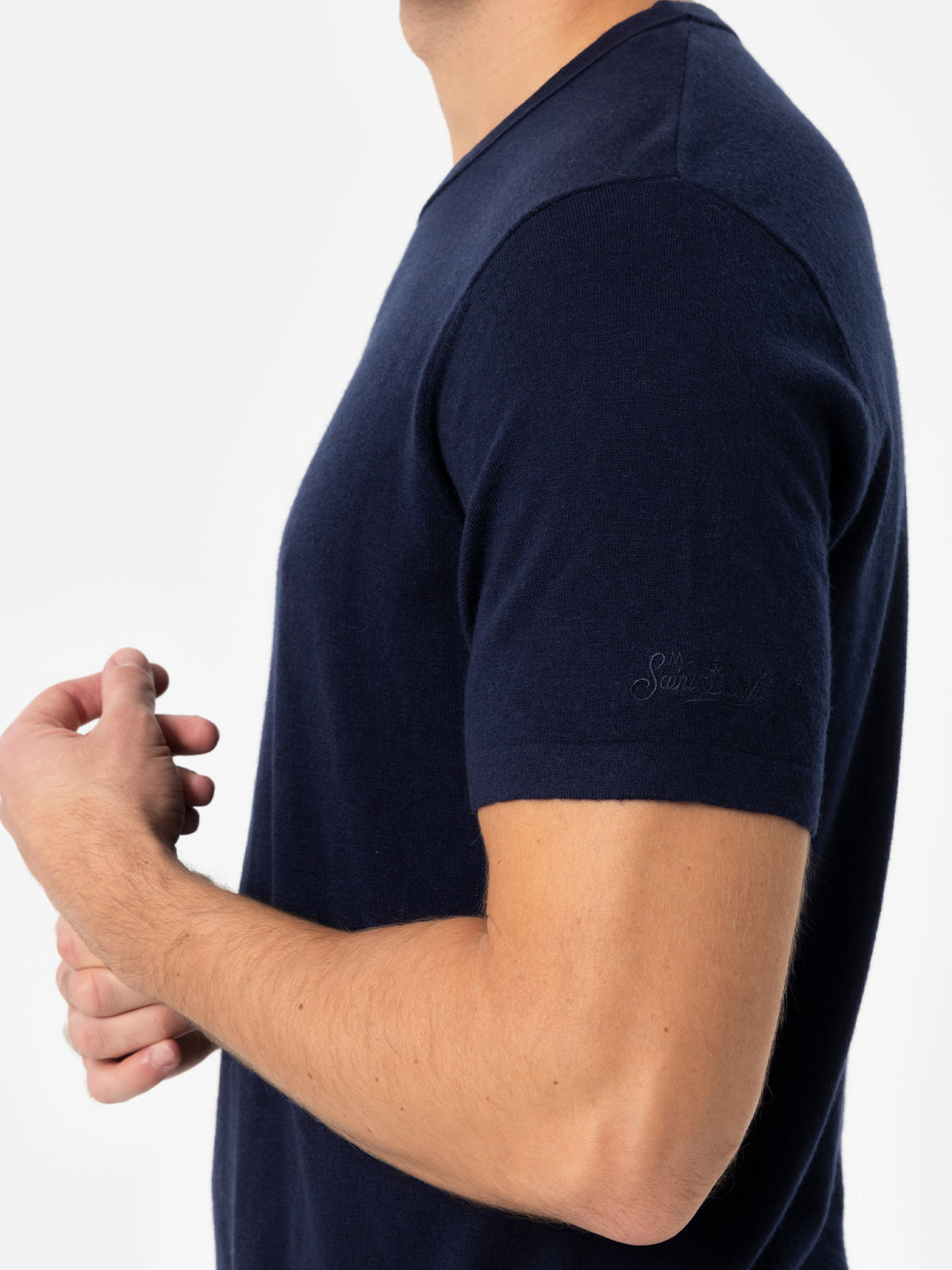 Navy Blue T-Shirt Scott Merino Wool And Cashmere