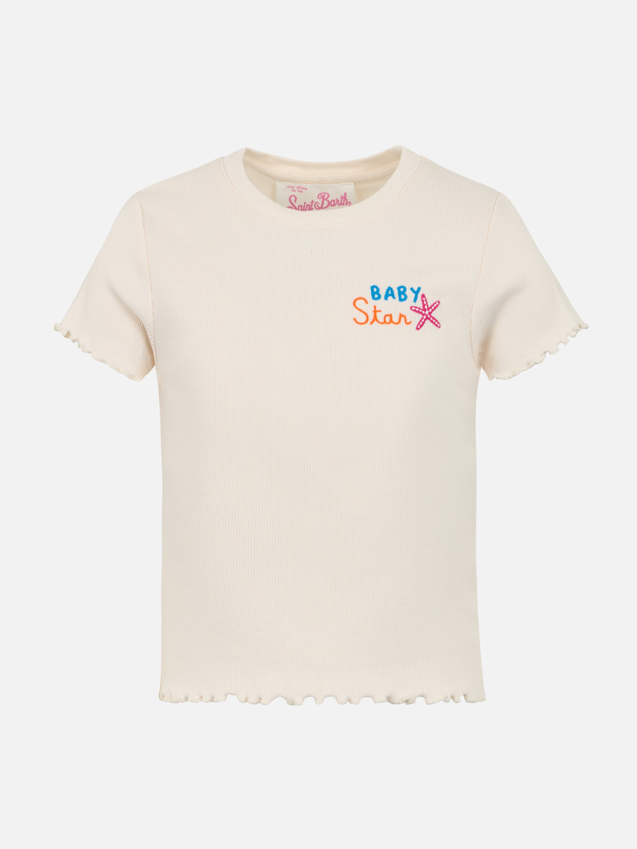 Girl Ribbed T-Shirt Serena Jr With Baby Star Embroidery White