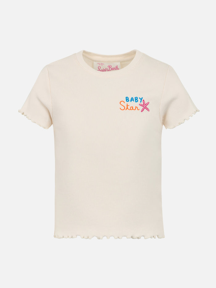 Girl Ribbed T-Shirt Serena Jr With Baby Star Embroidery White