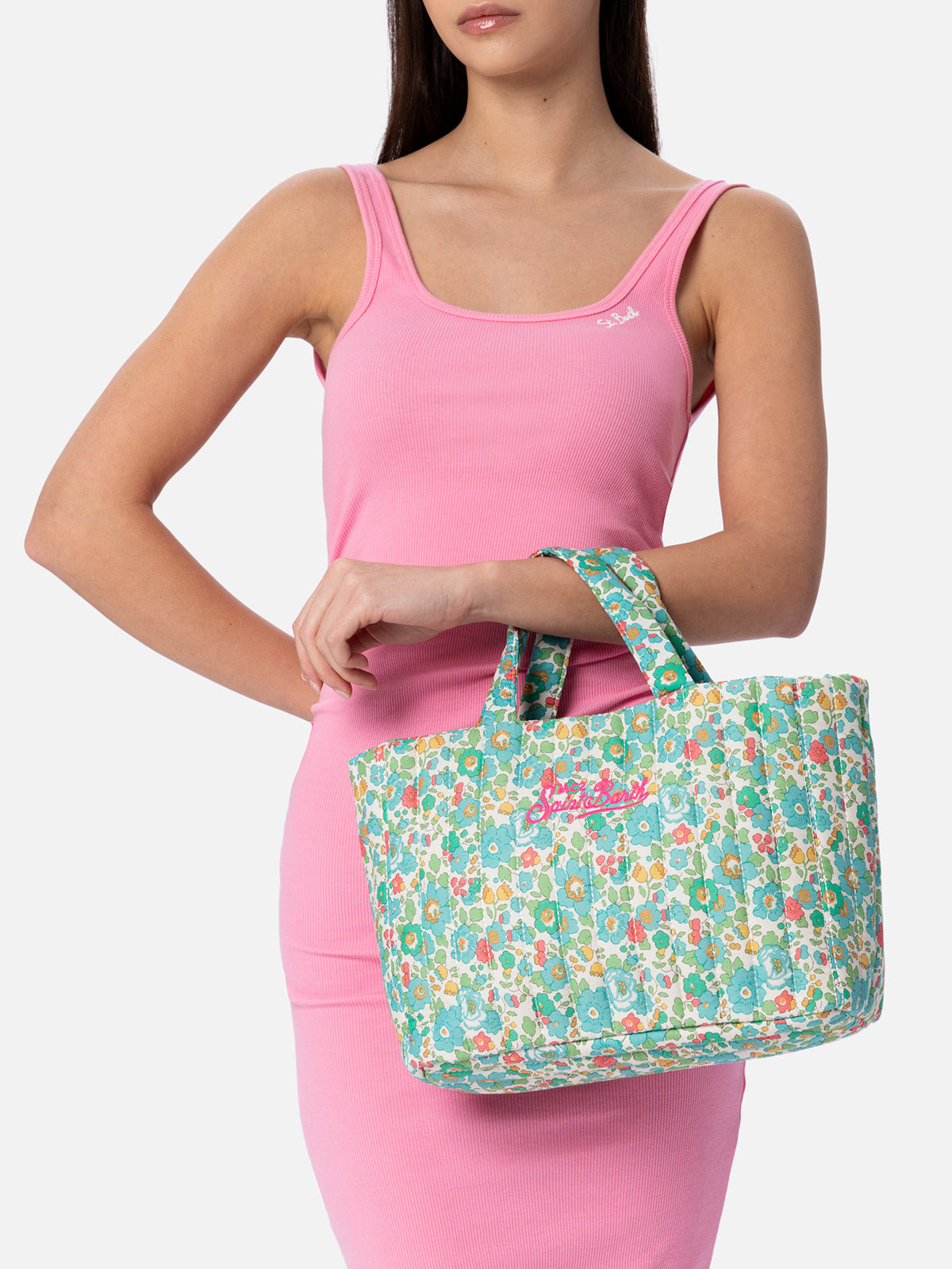 Betsy Quilted Soft Tote Mid Bag | Made With Liberty Fabric Green