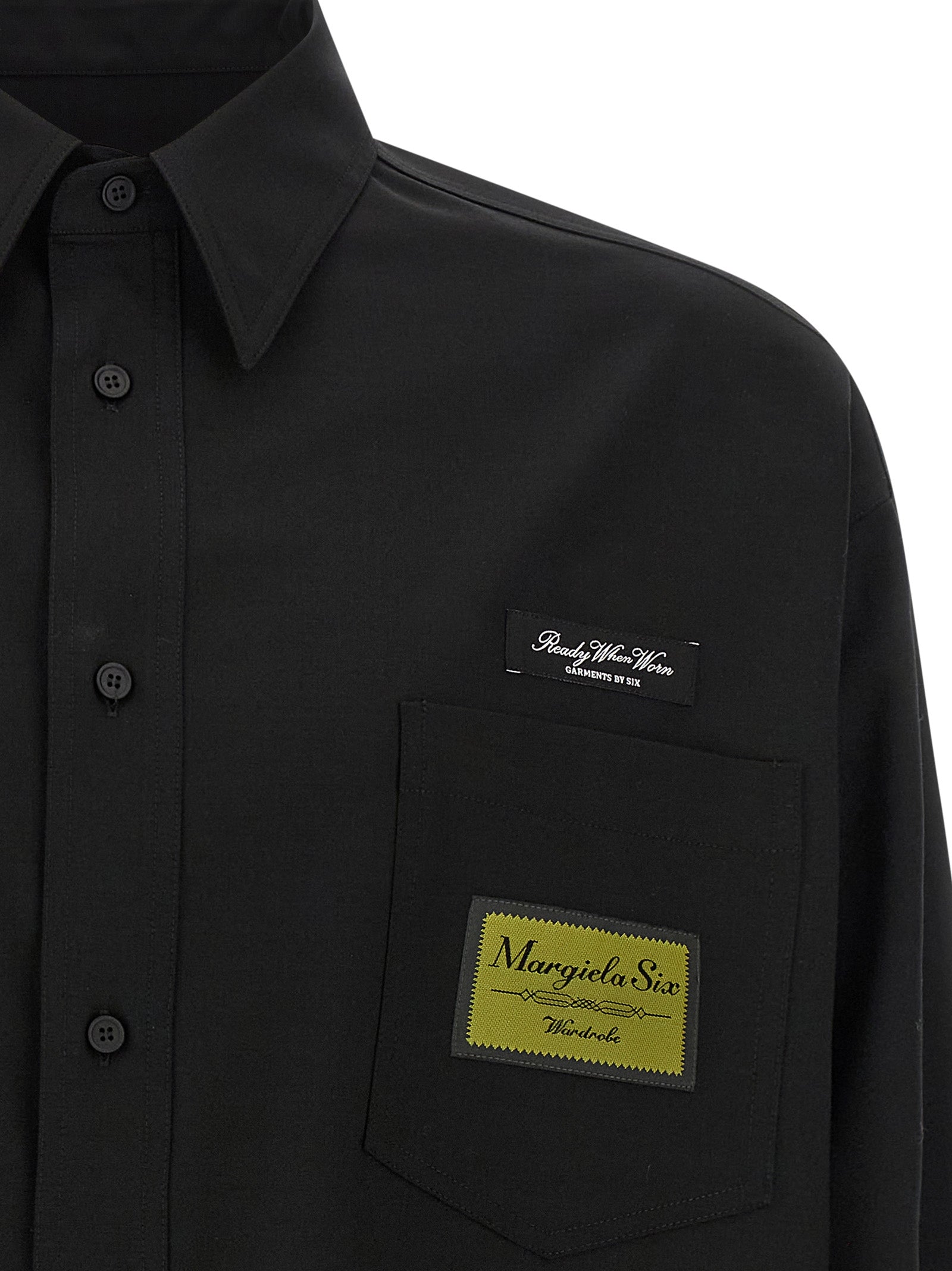 Jacquard label shirt Black Polyester Wool Elastane Shirt, Blouse