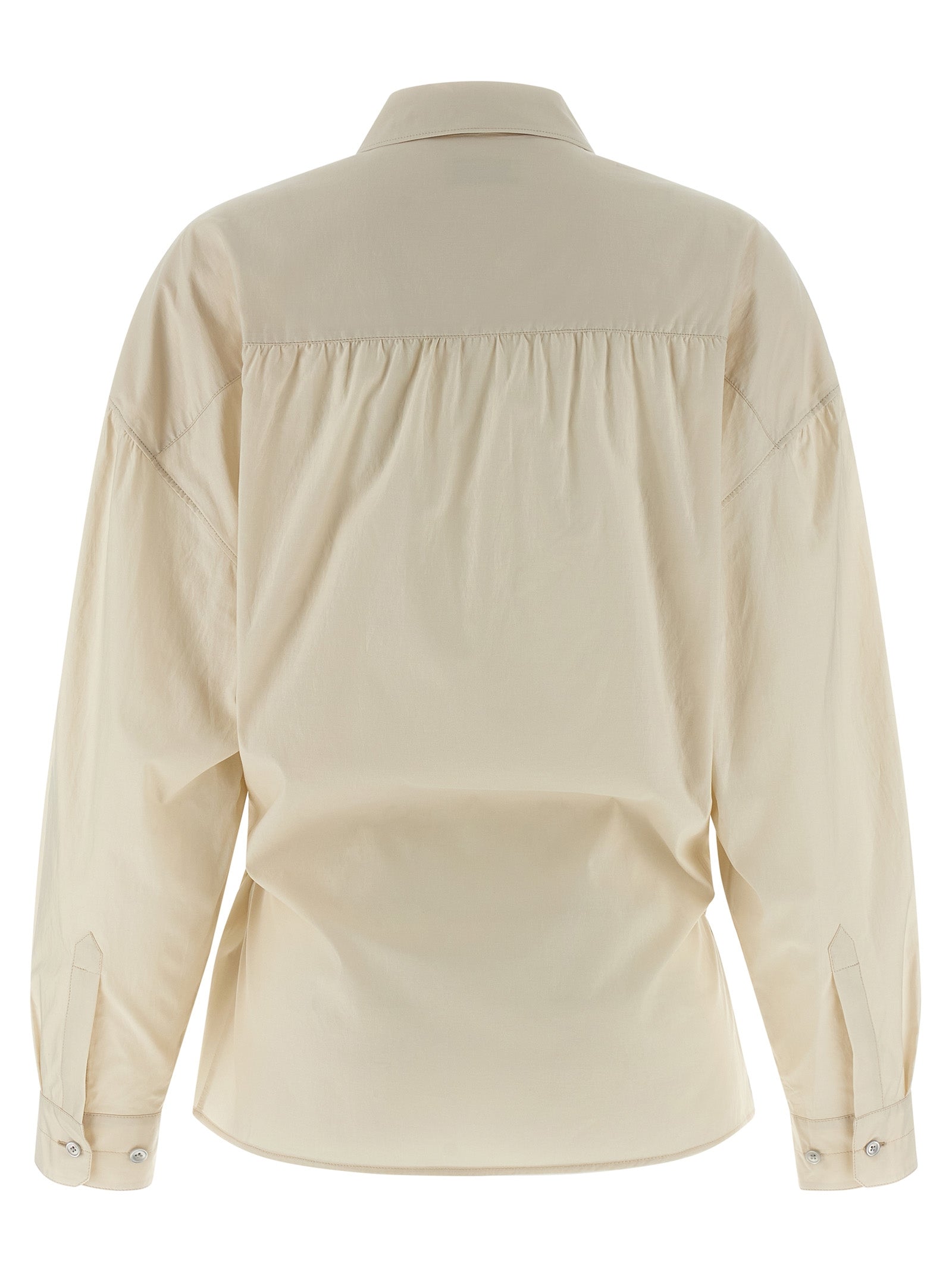 Straight Collar Twisted shirt Beige Cotton Shirt, Blouse