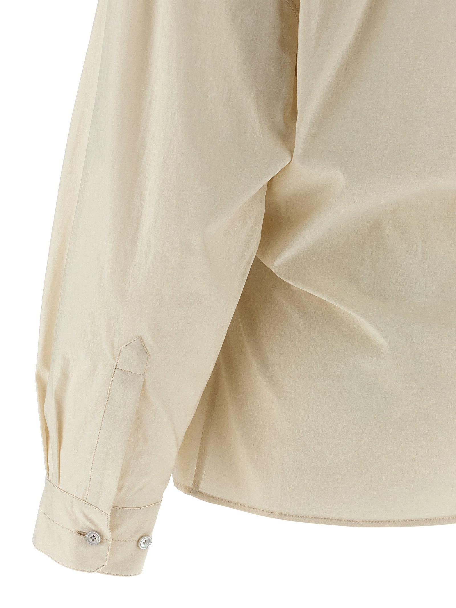 Straight Collar Twisted shirt Beige Cotton Shirt, Blouse