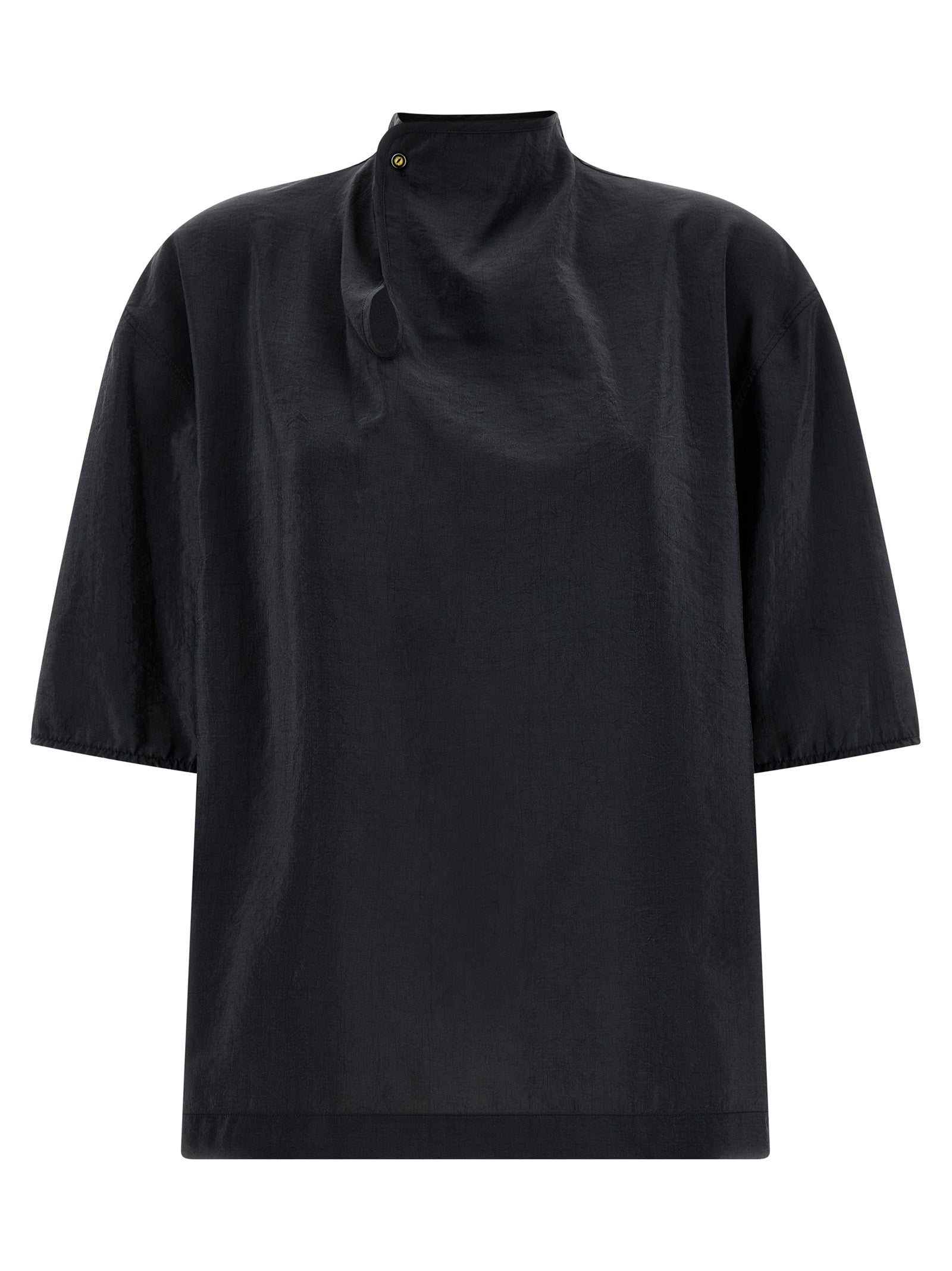 Soft Collar Top Black Silk Tops