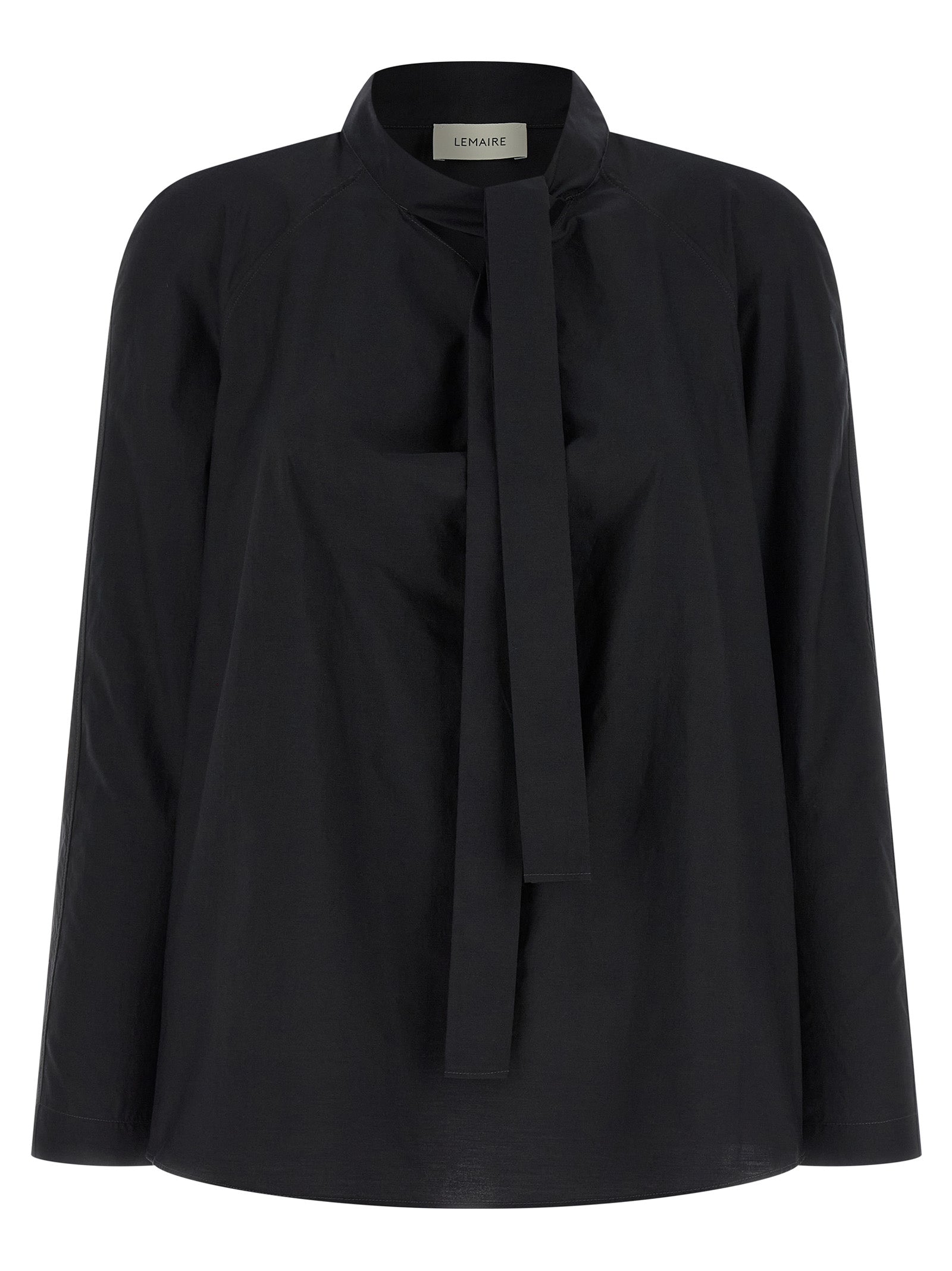 Ascot Blouse Black Cotton Shirt