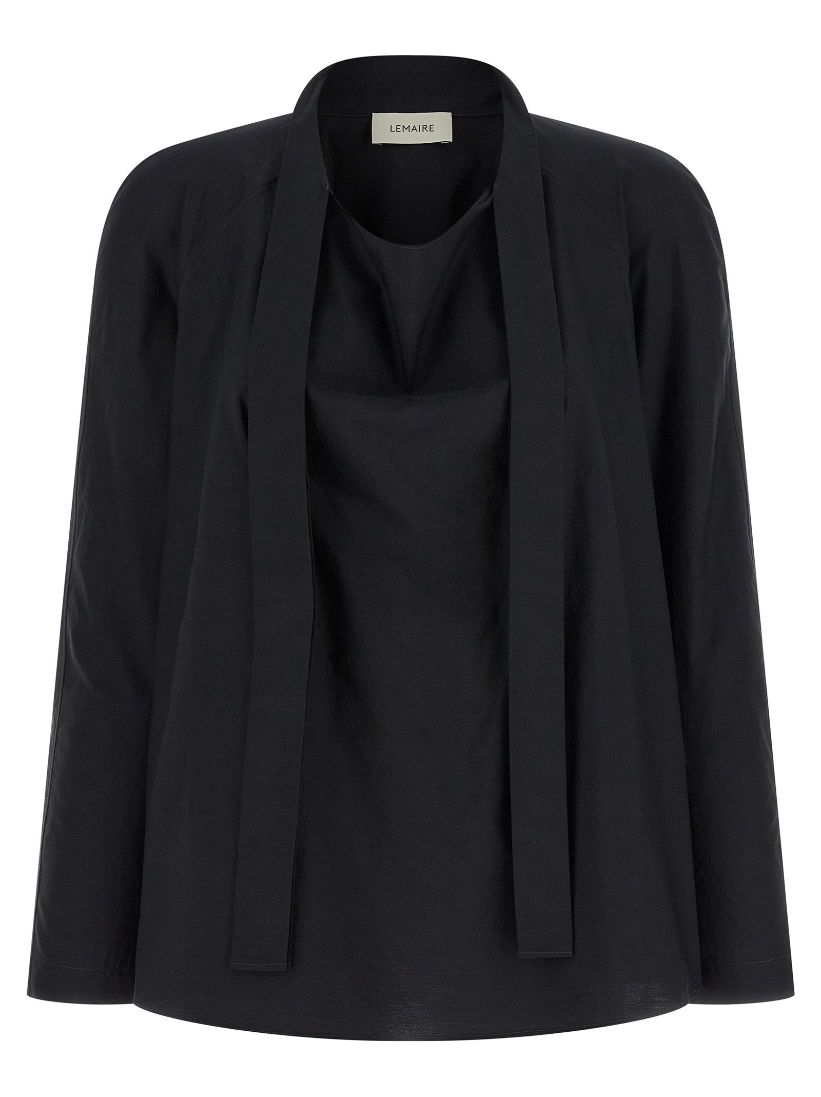 Ascot Blouse Black Cotton Shirt
